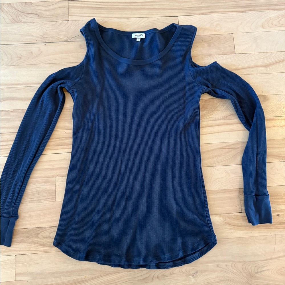 Splendid Dark Blue Cold Shoulder Long Sleeve Top